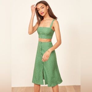 Reformation Green Polka Dot Midi Dress